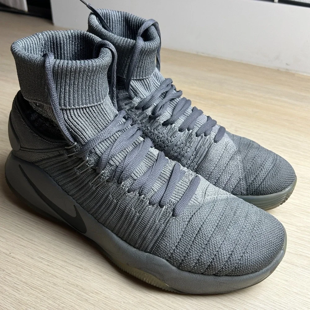 Nike Zoom Hyperdunk 2016 Flyknit Mens Size 11 Grey High Top Shoes 843390-002